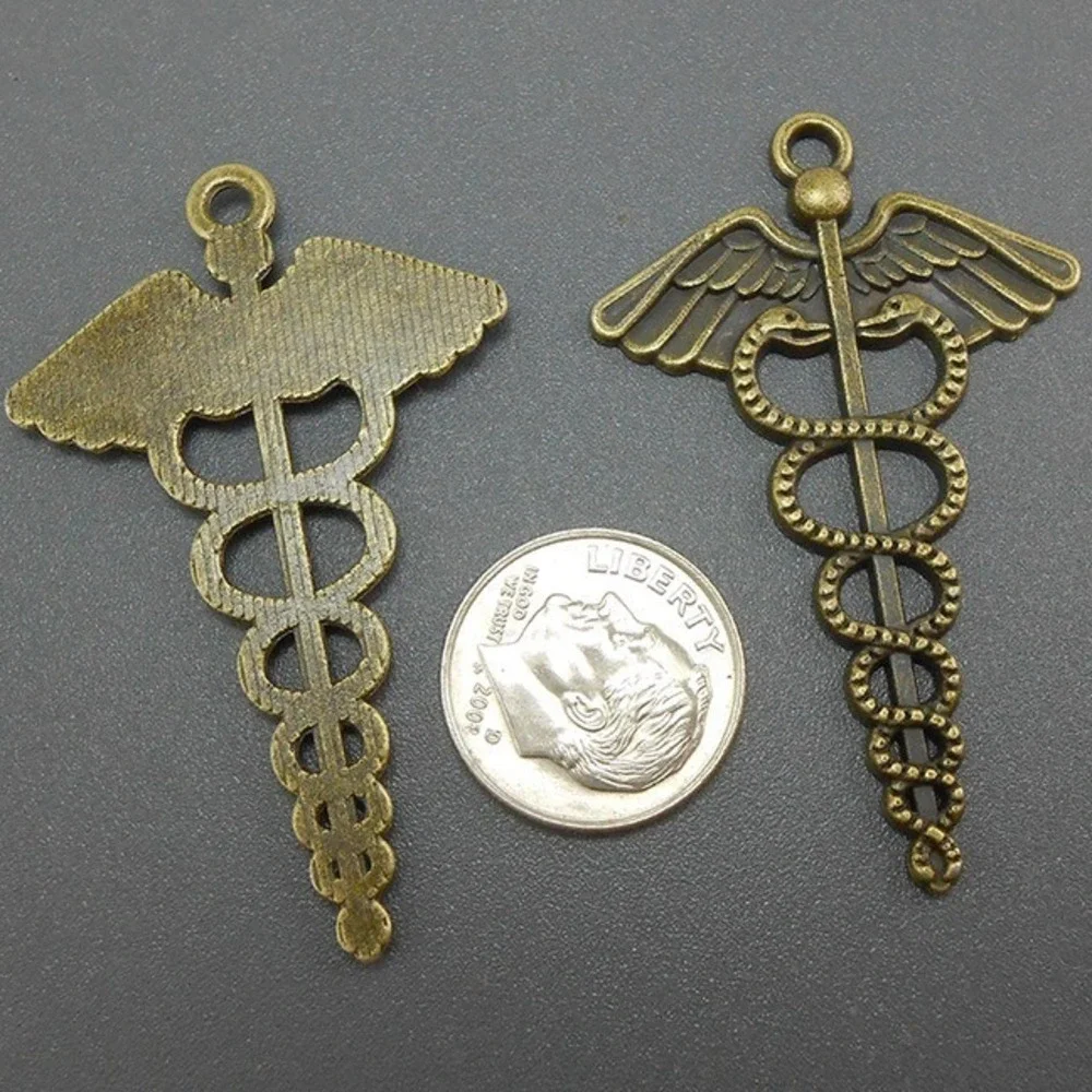 4 Caduceus Charms Bronze Tone Metal‎ medical symbol